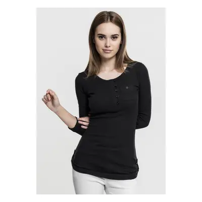 Women's T-shirt with long ribs and pockets black