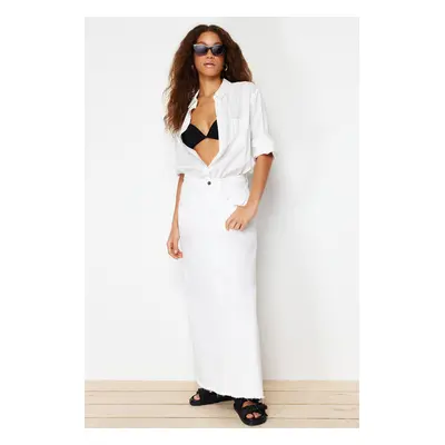 Trendyol White Stitch Detail Maxi Denim Skirt