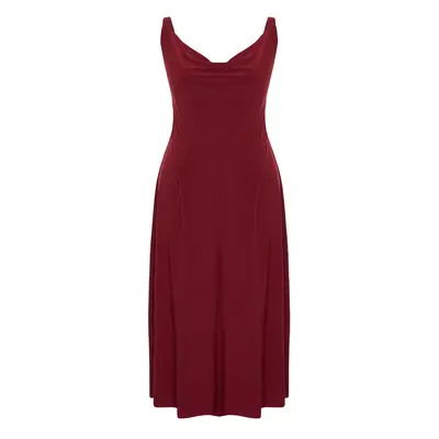 Trendyol Curve Burgundy Degajee Collar Knitted Dress