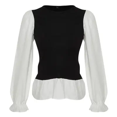 Trendyol Black Color Contrast Woven Blouse