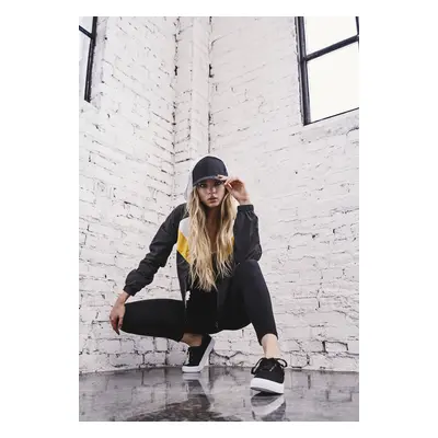 Women's tricolor windbreaker black/white/chrome-yellow