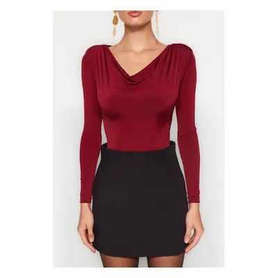 Trendyol Burgundy Degajee Collar Knitted Bodysuit