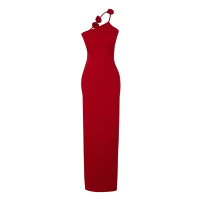 Trendyol Limited Edition Red Fitted Knitted Long Evening Evening Dress