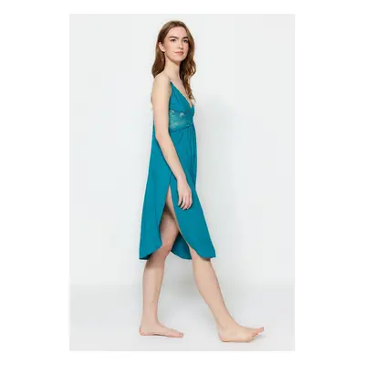 Trendyol Emerald Lace and Knitted Nightgown with Back Detail and a Slit