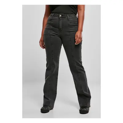 Women's High Waisted Straight Slit Jeans - Black