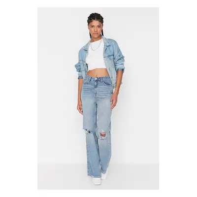 Trendyol Light Blue Ripped High Waist 90's Wide Leg Jeans