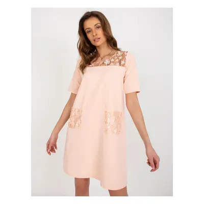 Peach mini cocktail dress with pockets