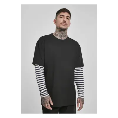 Oversized Double Layer Striped LS Tee Black