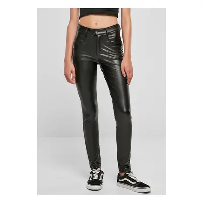 Women's mid-waisted synthetic leather trousers black