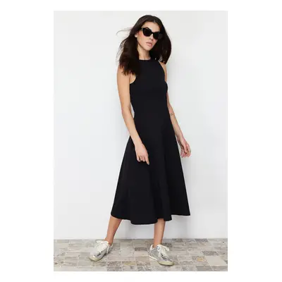 Trendyol Black 100% Cotton Skater/Water Open Crew Neck Sleeveless Midi Knitted Midi Dress