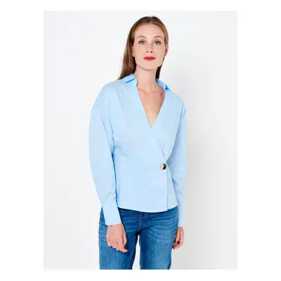 Light blue blouse with a crossover neckline CAMAIEU