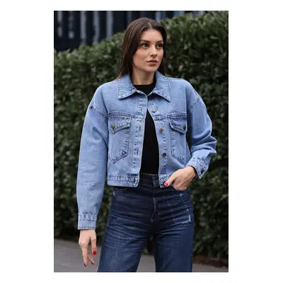 Bigdart Buttoned Oversize Denim Jacket - Navy Blue