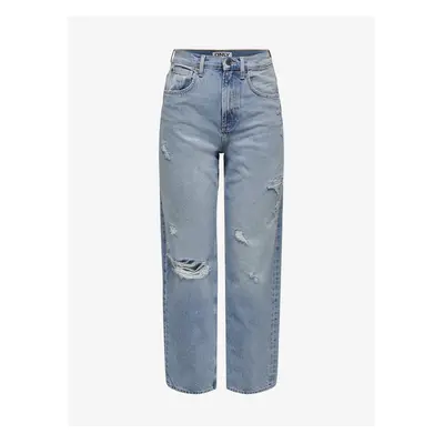 Light blue womens straight fit jeans with torn effect ONLY D - Women