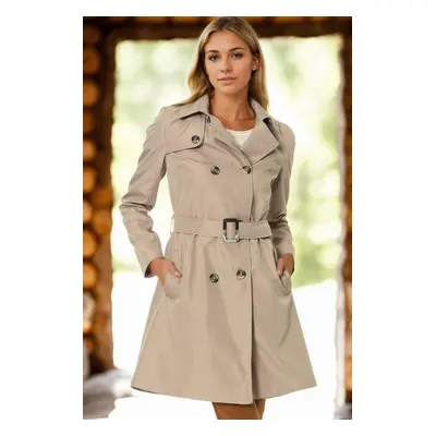 Z6642 DEWBERRY WOMEN'S TRENCH COAT-DARK BEIGE