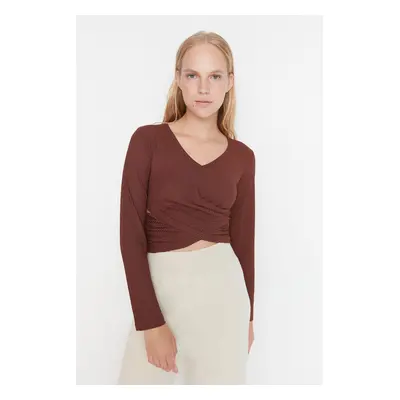 Trendyol Brown Collar Detailed Corduroy Knitted Blouse