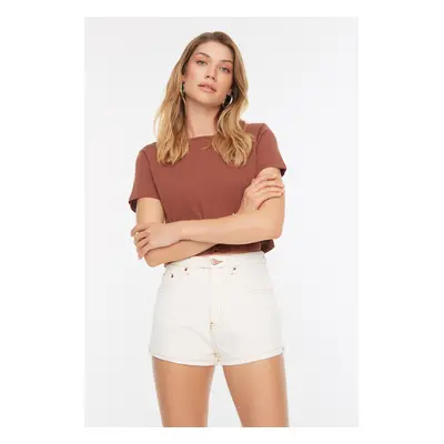 Trendyol White Contrast Thread Denim Shorts