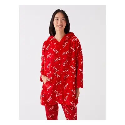 LC Waikiki Hooded Christmas Themed Long Sleeve Women's Plush Pajama Top