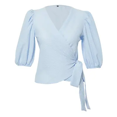 Trendyol Blue Double Breasted Tie Detailed Woven Blouse