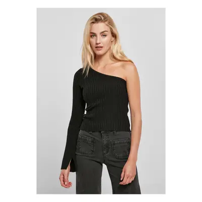 Women's sweater with short ribbed knit with one sleeves, black