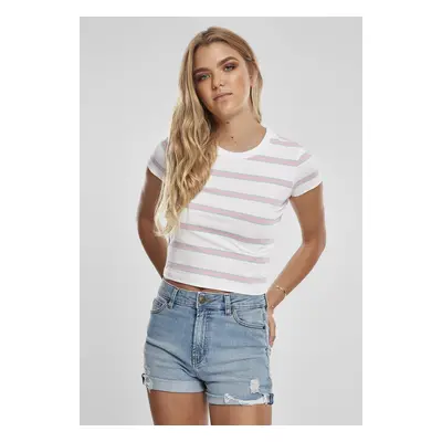 Women's T-shirt Stripe Cropped T-shirt white/girls' pink