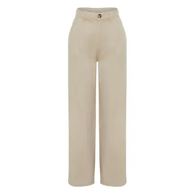 Trendyol Beige Pleated High Waist Seasonal Wide Leg Jeans