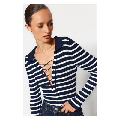 Trendyol Navy Blue Striped Knitwear Bodysuit