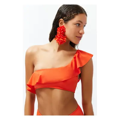 Trendyol Red One-Shoulder Frilly Bikini Top