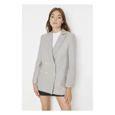 Trendyol Gray Regular Lined Double Breasted Blazer with Closure