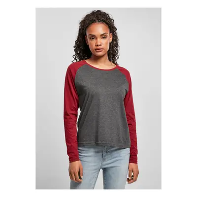 Women's contrasting long-sleeved raglan charcoal/burgundy