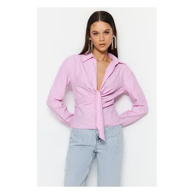 Trendyol Pink Collar Detailed Poplin Shirt