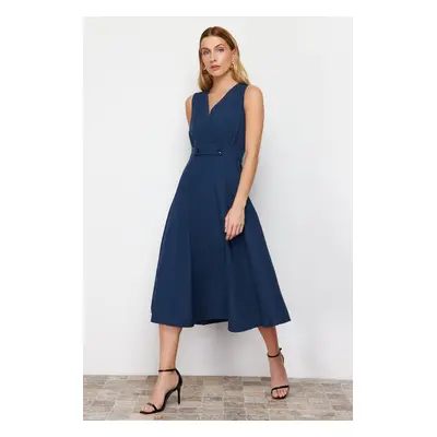 Trendyol Navy Blue A-Line Double Breasted Collar Button Detailed Midi Woven Dress