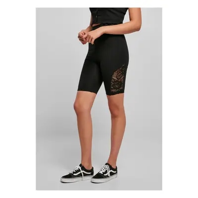 Women's High Waist Cycling Shorts with Lace Insert Black