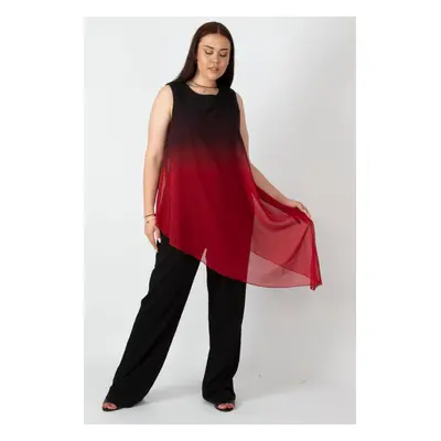 Şans Women's Plus Size Black Chiffon Detail Jumpsuit