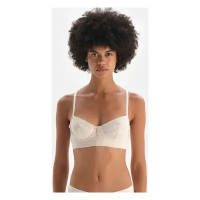 Dagi Ecru Button Detailed Rib Underwire Bra