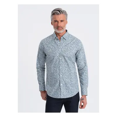 Ombre Men's SLIM FIT shirt in small leaf print - light blue