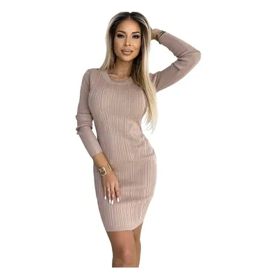 Comfortable sweater dress with lace on the back - cappuccino