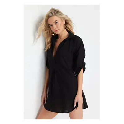 Trendyol Black Mini Woven 100% Cotton Beach Dress