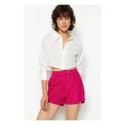 Trendyol Fuchsia Pleated Mini High Waist Crepe Knitted Shorts