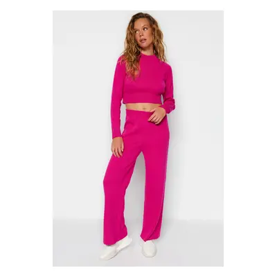 Trendyol Fuchsia Crop Basic Knitwear Two Piece Set