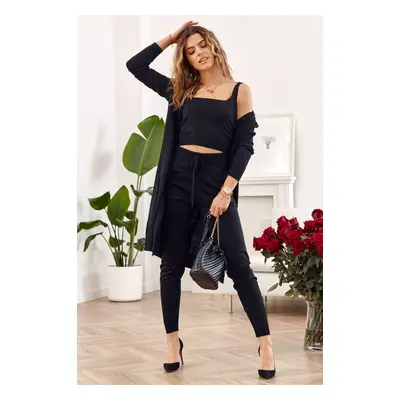 Knitted trousers set, top black cardigan