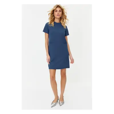 Trendyol Indigo Pocket Look Open Waist/Skater Mini Smart Crepe Dress