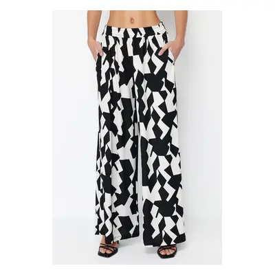 Trendyol Multicolored Geometric Patterned Wide Leg Ribbed Stretchy Knitted Palazzo Trousers