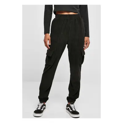 Women's Velvet Rib Cargo Sweat High Waisted Trousers - Black