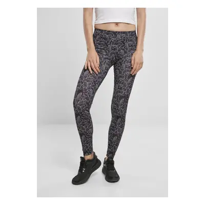 Női leggings AOP hibiszkusz fekete