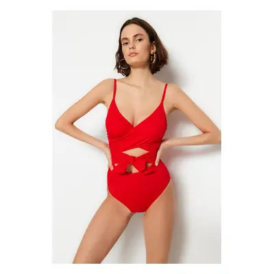 Trendyol Red Double Breasted Cut Out/Windowed Regular Leg Swimsuit