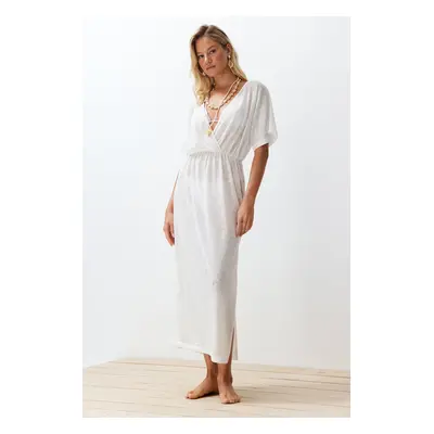 Trendyol Ecru Maxi Knitted Slit Beach Dress