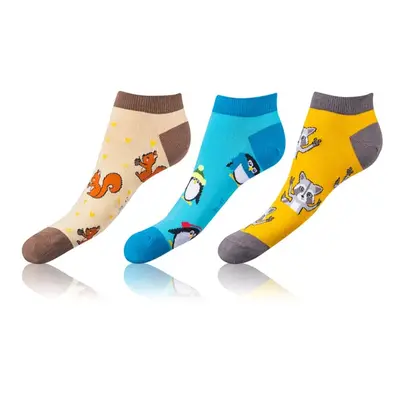 Bellinda CRAZY IN-SHOE SOCKS 3x - Modern Colorful Low Crazy Socks Unisex - Brown - Yellow - Blue