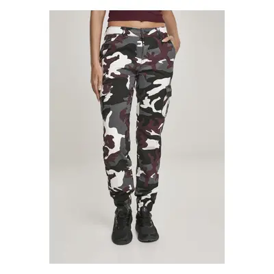 Camo Cargo Women's High Waisted Trousers with Burgundy Mask