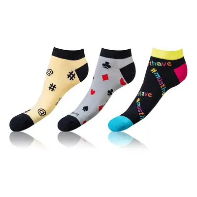 Bellinda CRAZY IN-SHOE SOCKS 3x - Modern Colorful Low Crazy Socks Unisex - Yellow - Black - Grey