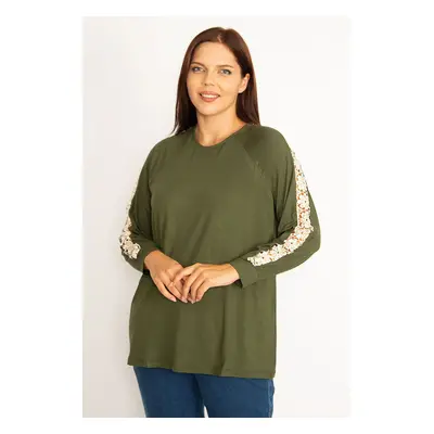 Şans Women's Plus Size Khaki Lace Detail Blouse